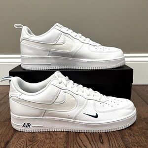 NIKE Air Force 1 '07 Men's Shoes White/White/Dark Marina Blue/White Size 13